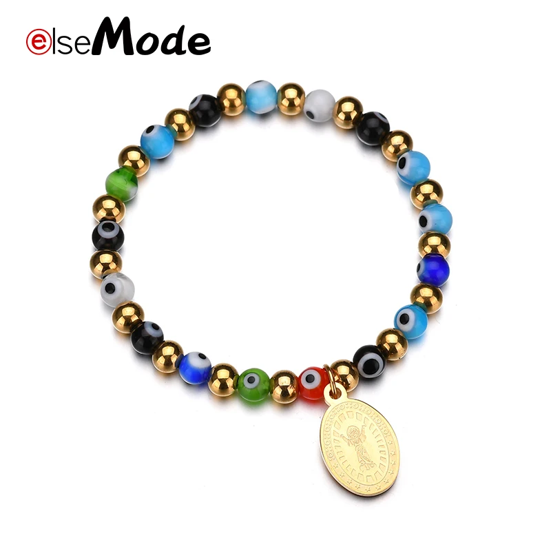 

ELSEMODE Amulet Bracelet Child of JESUS divine nino 316L Stainless Steel Never Fade Christian Jewelry Beads Bracelets for Women