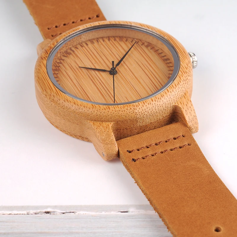 BOBO BIRD LA15 Men Women Bamboo Case Watch with Leather Strap Simple Wristwatch Ship from Russia to Russia in Normal Package