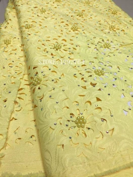 

African tulle lace Hot new for yellow color Laser Cut Lace burnt lace fabric net beaded for Nigerian wedding dresses TS5843
