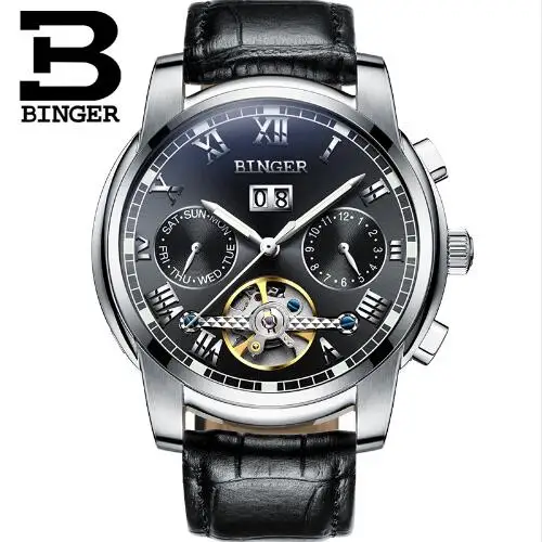 BINGER Men Watch Tourbillon Automatic Mechanical Watches men s luxury fashion brand leather strap business casual