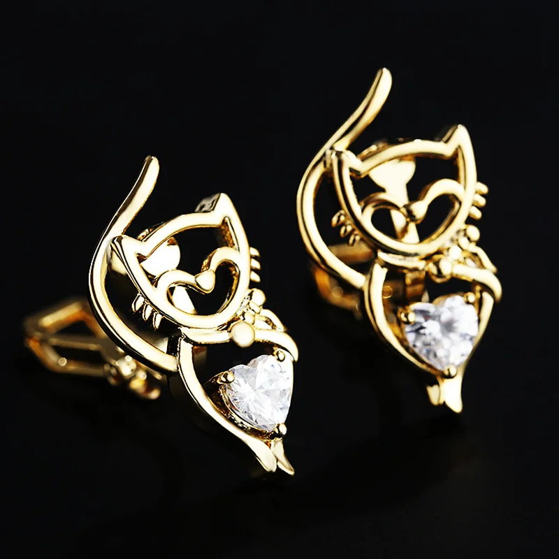 

Korea Simple Lucky Cat Crystal Cubic Zircon Clip on Earrings Without Piercing For Women No Pierced Hole Earcuff Fake Earrings