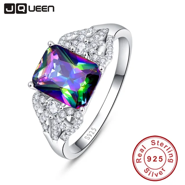 hot emerald cut 3ct natural mystic fire rainbow topaz engagement wedding ring genuine 925 sterling silver - Rainbow Wedding Rings hot emerald cut 3ct natural mystic fire rainbow topaz engagement wedding ring genuine 925 sterling silver - Rainbow Wedding Rings