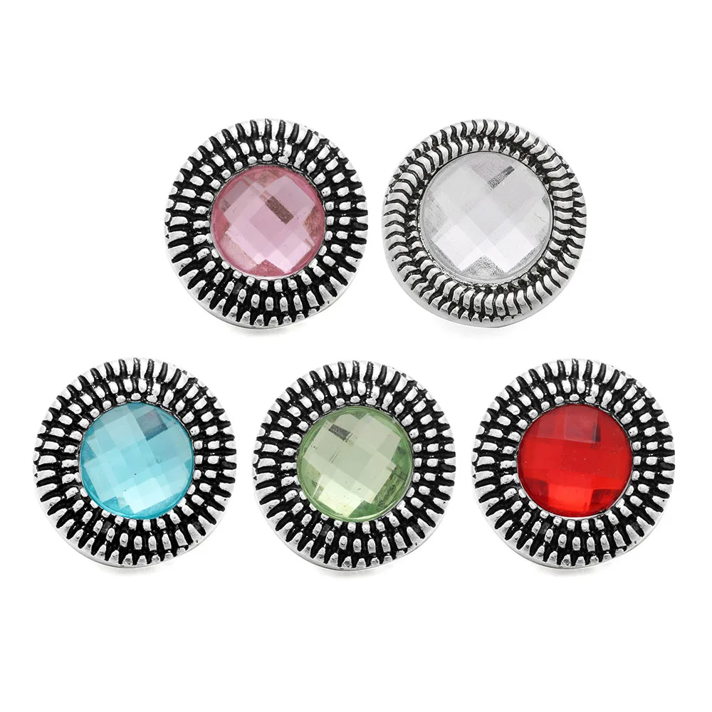 

10pcs/lot Rhinestone Snap Mix Colors Ginger Metal Thread Round 18mm Snap Buttons Jewelry Accessories fit Snap Bracelet Bangles