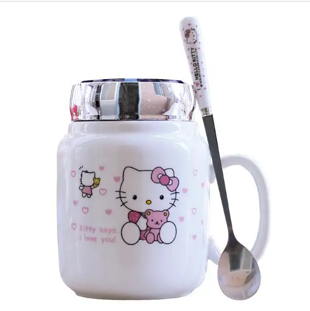 С изображением героев из мультфильмов, 1 штука, цветочная керамическая 550 мл Кофе чашка для молока, чая чашки с Ложка Крышка