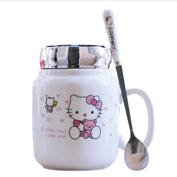 

1 Pcs Cartoon Flower Ceramic 550ML Coffee Milk Tea Mug Cup With Lid Spoon