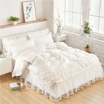 

Princess's Dream Home Bedding Set Cotton Duvet Cover + Bed Skirt + Pillowcase 3/4pcs Twin Full Queen King White Lace Ruffle A5