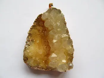 

24k gold edged genuine crystal druzy quartz titanium freeform nuggets oranger charm focal pendant jewelry beads 25-50mm 2pcs