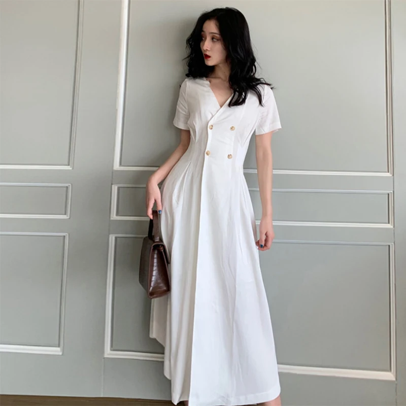 

Liva girl Chic Style V Neck Dress Fairy French Vintage Dress Female Summer Short Seeve Dress