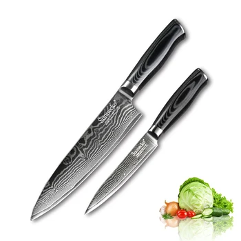 

SUNNECKO 2PCS 8" Chef 5" Utility Kitchen Knife Set Japanese Damascus 73 Layer VG10 Steel Sharp Cooking Knives Micarta Handle