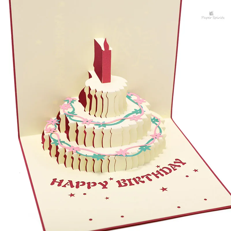  PAPER SPIRITZ laser birthday Cake 3d pop up paper card with blank envelope invitations greeting car - 32891446422