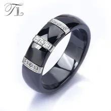 TL Stainless Steel Ceramic Rings For Women Three Lines Inlaid Zircon Cubic Unique Design Cheap Cocktail Rings Wedding Jewelry