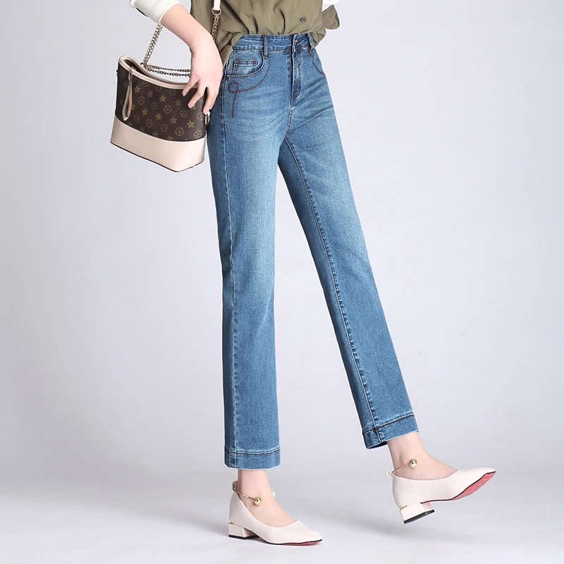 Casual Mezcla Tamaño Sy50803 Otoño Sueltos Pantalones Más Nueva Las Denim Algodón Azul Rectos Primavera p2 Para Jeans Moda De P1 Mujeres Capris gznOwCdqgx
