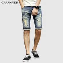CARANFIER летние джинсы мужские шорты по колено джинсы ретро стрейч мешковатые шорты для мужчин рваные джинсы с дырами Джинсовые Шорты Ropa Hombre