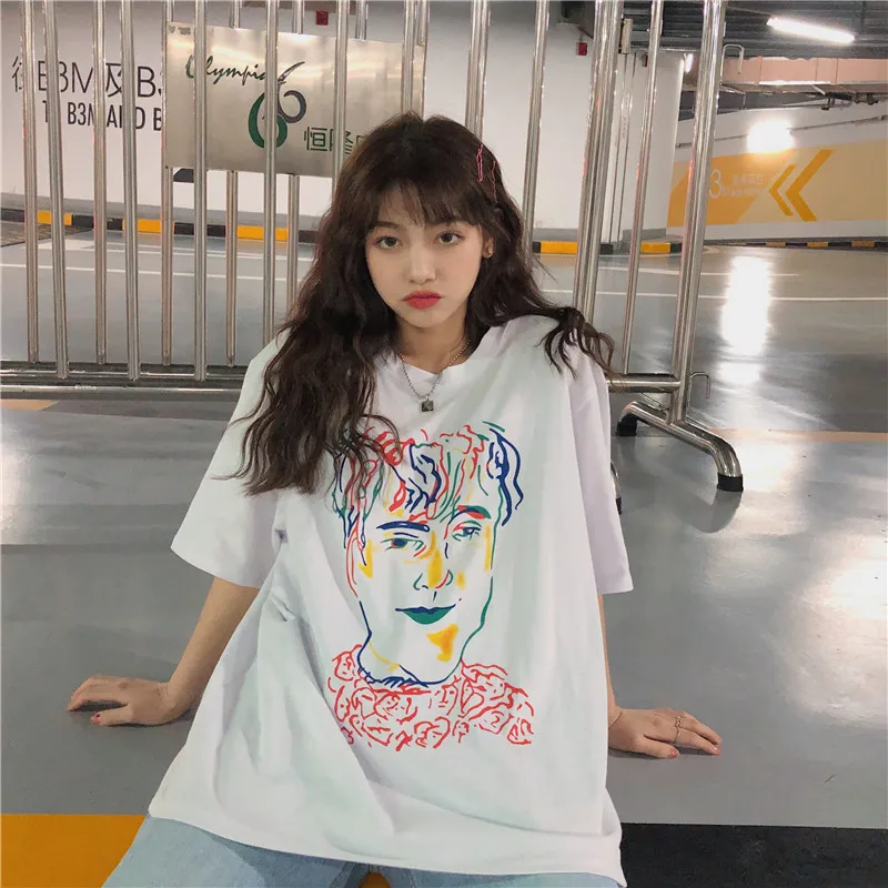 

Women's Clothing Tops Tees T-Shirts summer new Adorable casual o-neck Sweet beauty harajuku print bf fashion half top women