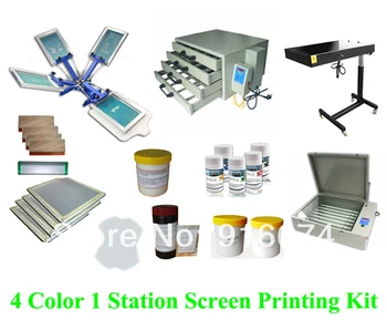 Price FAST FREE Shipping Full Set 4 Color Silk Screen Printing Kit Ink Emulsion T-shirt Printer Press Equipment UV Exposure Squeegee