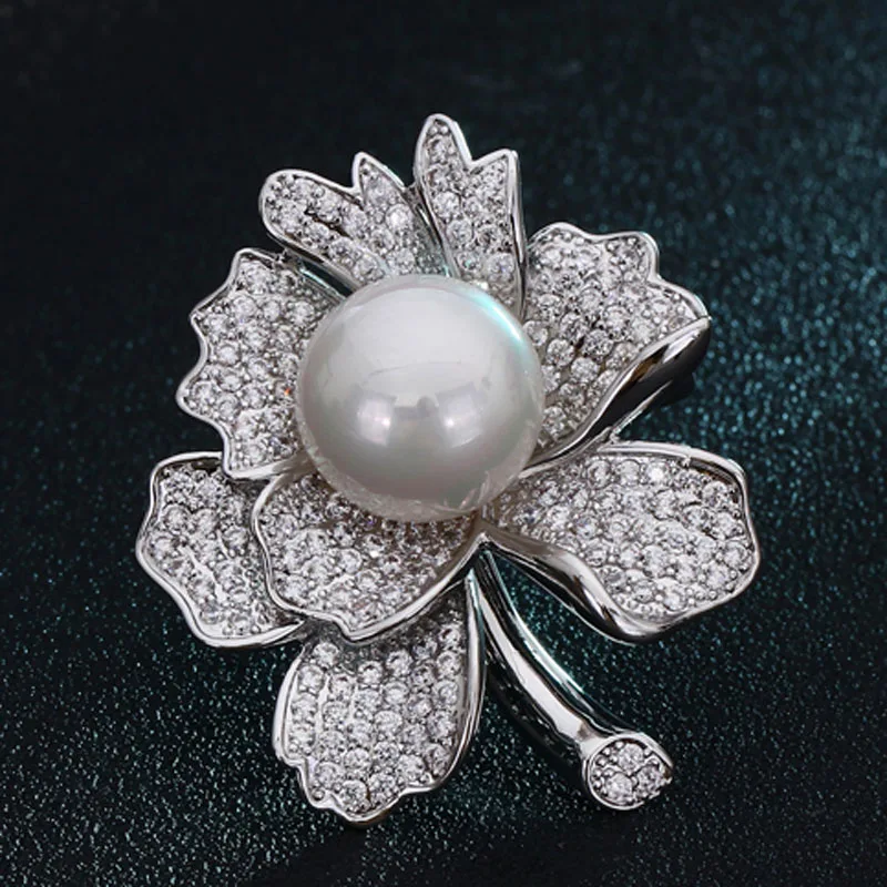 Zlxgirl Cubic Zircon wedding flower brooches jewelry for women gifts