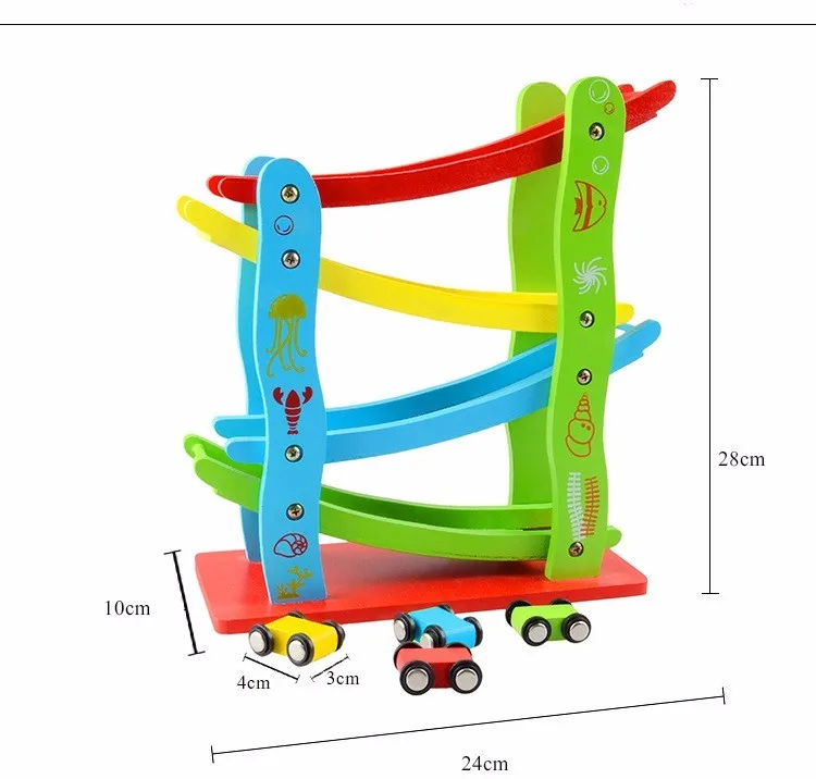 Творческий Деревянные игрушки блок маленький автомобиль играть на слайд орбиты инерции горки Игрушки для детей новинка игрушки juguetes