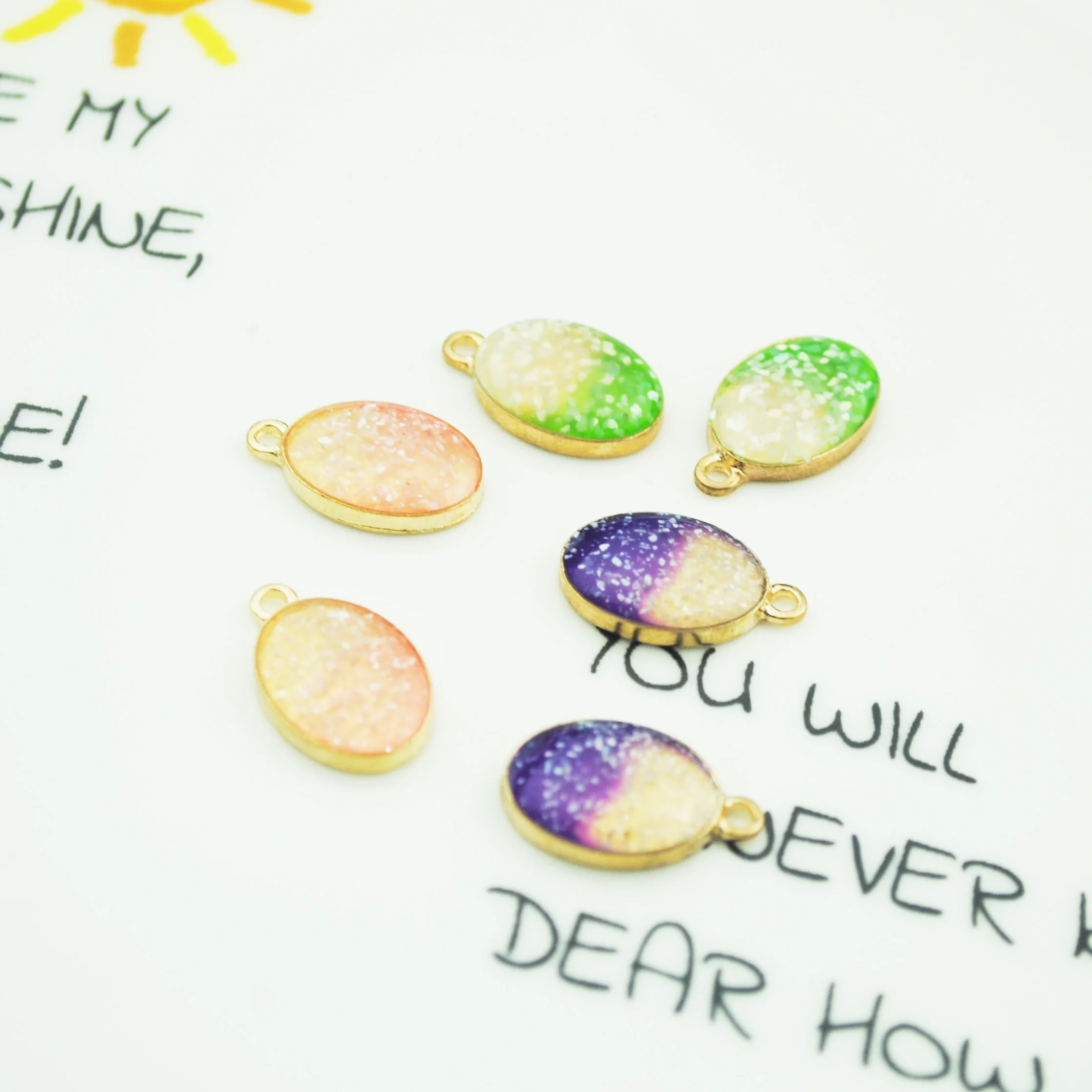 

10pcs/lot 11.5*19mm Oval Charms Pendant Fit Earring Bracelet DIY Craft Jewelry Accessories Purple Green Pink