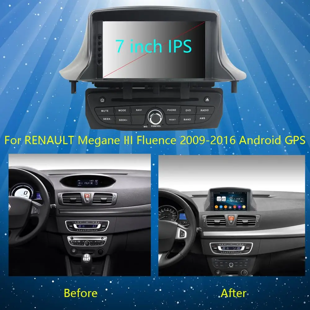 Best 7"IPS 1920*1080 8Core 4G RAM+64G ROM Android 9.0 Car DVD Player For Renault Megane III Fluence 2009-2016 CarPlay Parrot BT Radio 2