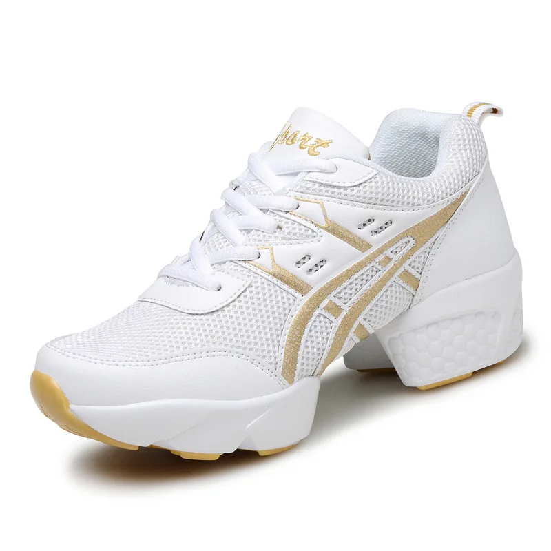 

Hover Board New Square Dance Shoes Woman Soft Leather Sole Net Surface Ventilation Modern Sneakers White Dancing Women Shoes