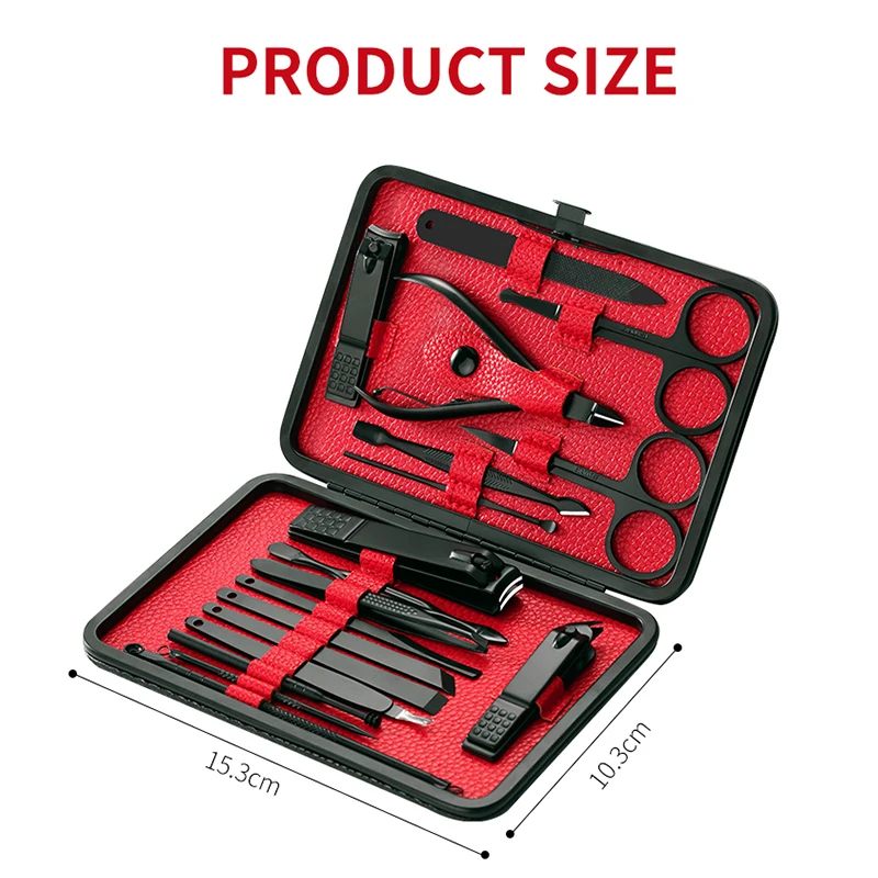  18Pcs Pro Manicure Set Nails Clipper for all extension Pedicure set Kit Utility Scissors Tweezer Kn