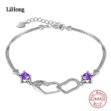 Стерлингового серебра 925 браслет женский серебряный звено цепи CZ Сердце браслет для женщин романтические свадебные украшения