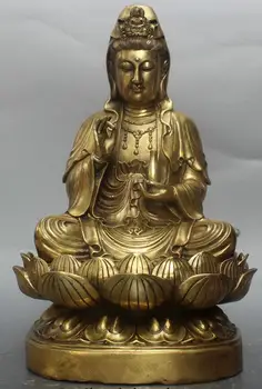 

zhmui88002842041++12" Chinese Buddhism Brass Seat Kwan-Yin Guan Yin Goddess Vase Statue Sculpture