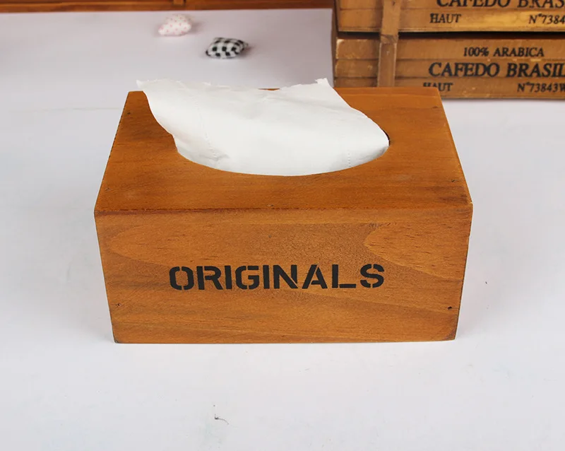1PC Zakka Rectangular retro wooden paper towel tissue box hotel coffee