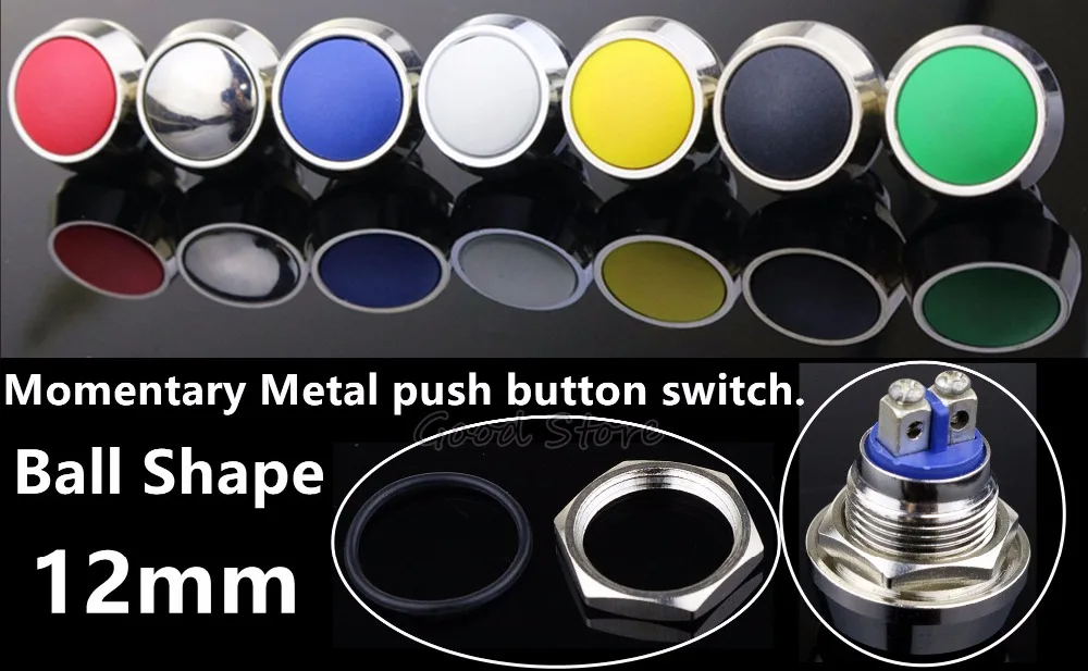 

1PCS/3PCS Momentary 12mm Push Button Switch Colored switches Spherical Stainless Steel Car Modification Horn Doorbell Switch