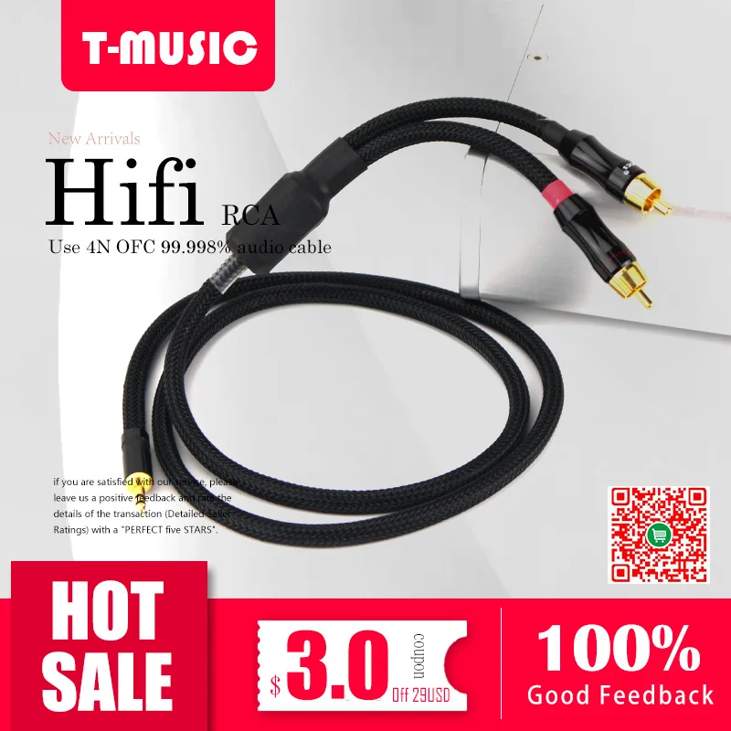 

1 Pair HiFi Audio RCA Cable W/ Anti-interference Magnetic-ring / Thickened Wall Budweiser Connector + Canare audio Cable