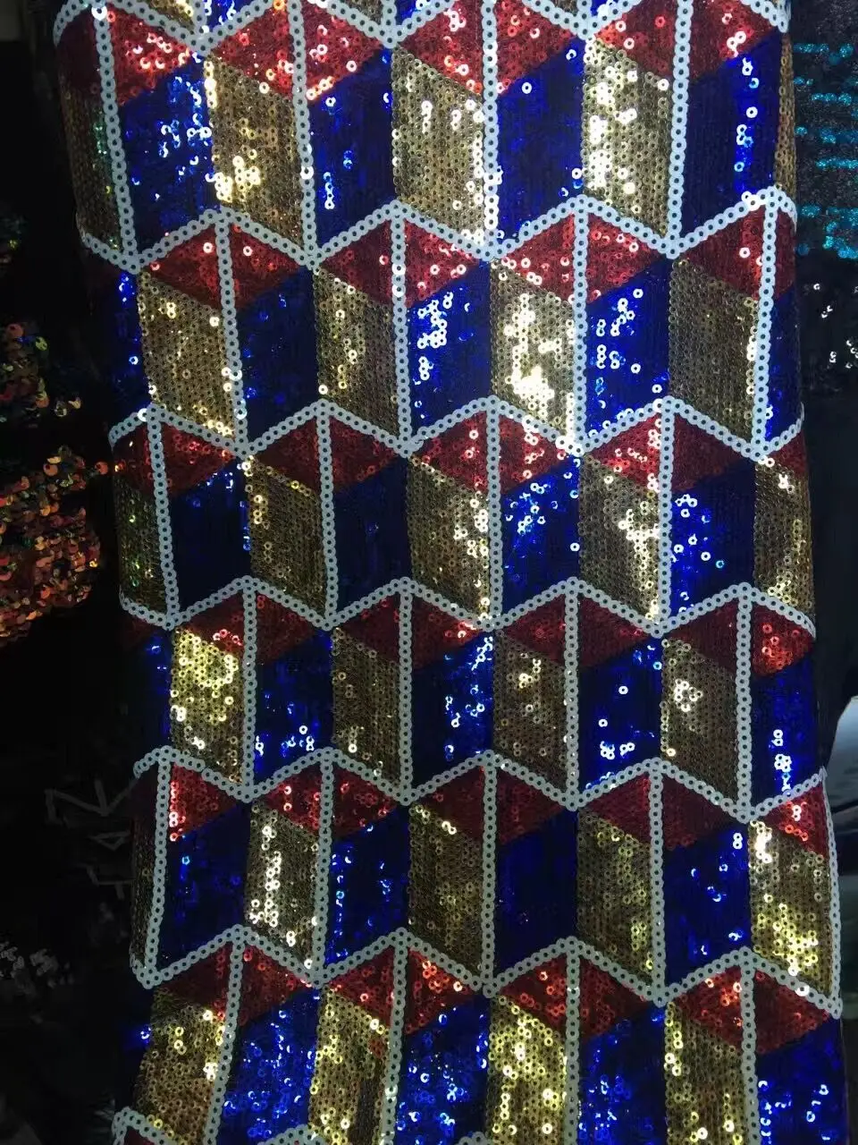 

5yards royal blue white red gold sequin embroidery elastic mesh lace fabric for wedding/evening dress/party