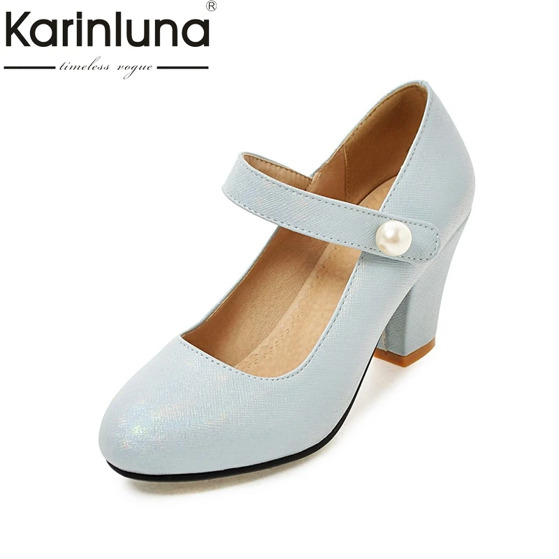

Karinluna New Large Size 31-43 Spring High Heels Mary Janes Women Shoes Woman Pumps hook&loop Date Wedding Shoes