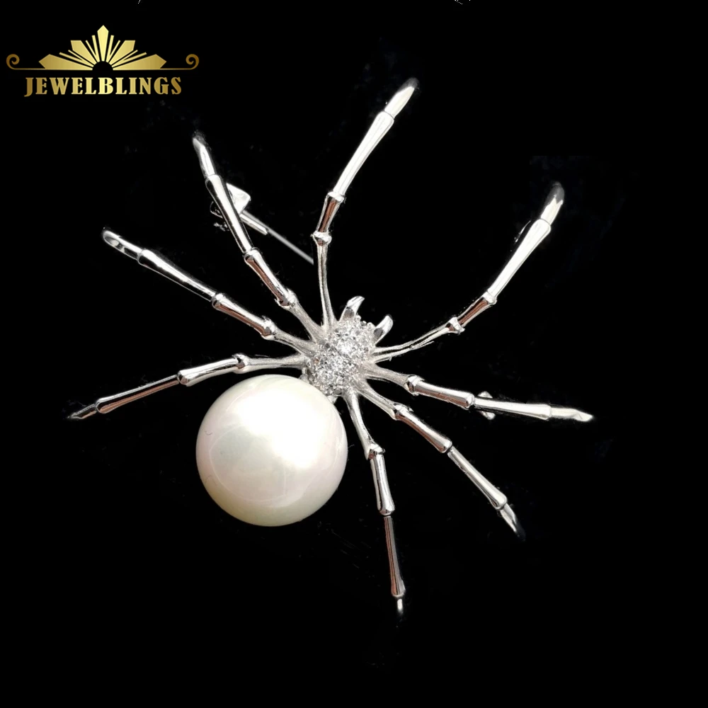 

Victorian Vintage Micro Pave Clear CZ Head Imitated White Pearl Spider Brooches Pins for Women Suit Halloween Costume Jewelry