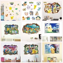 Pokemon dos desenhos animados Animais Adesivos De Parede Para Quarto de Crianças do jardim de Infância Quarto Pintura Mural Da Parede Pvc Decalques de Decoração Para Casa Diy 3d Buraco