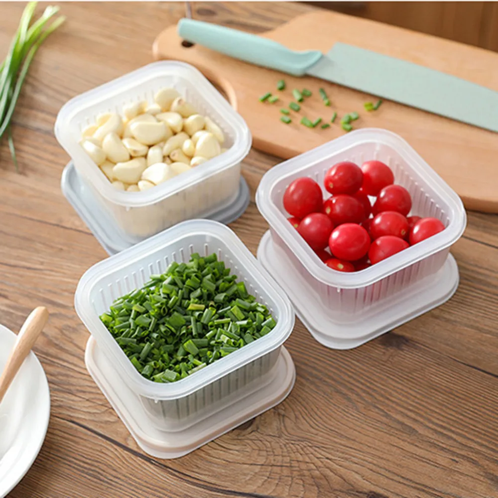 

Round Drain Sealed Box Ginger Garlic Onion Food Container Refrigerator Storage Box Screw Cover Kitchen Organizer *C