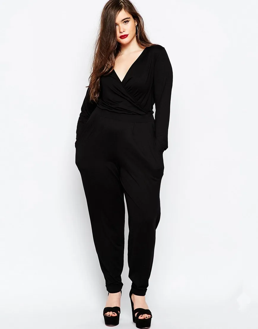 Plussizeloosejumpsuitwomenwithpocketsblackcasualjumpsuitwith