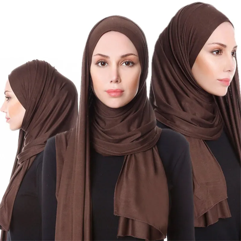 Muslim Hijab Jersey Scarf Soft Solid Shawl Headscarf foulard femme musulman Islam Clothing Arab Wrap Head Scarves hoofddoek