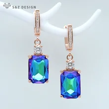 S & Z Neue Platz Imitation Kristall 585 Rose Gold Baumeln Ohrringe Temperament Persönlichkeit Für Frauen Hochzeit Partei Mode Schmuck