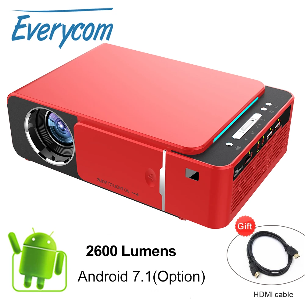 Everycom T6 LED عارض فيديو HD 720 P المحمولة HDMI الخيار الروبوت Wifi متعاطي المخدرات دعم 4 K كامل HD 1080 p المسرح المنزلي السينما