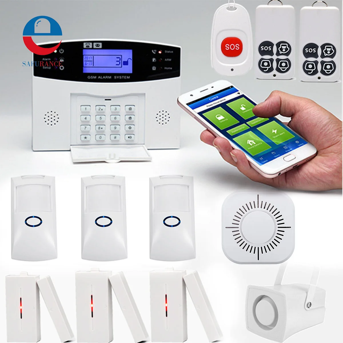 

Intelligent GSM Alarm System Wireless APP Control LCD GSM SMS Burglar Alarm System Kit Auto Dialer Home Security Protection Safe