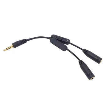 

3.5 mm 3.5mm Stereo Male to Double Female Audio Headphone Y Splitter Cable with Volume Switch Black
