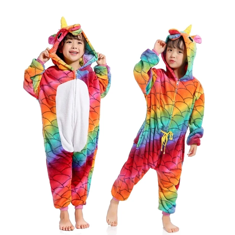 Дети кигуруми Onesie единорог пижамы для детей животных одеяло с динозавром пижамы Детский костюм зима мальчик девочка Единорог Jumspuit