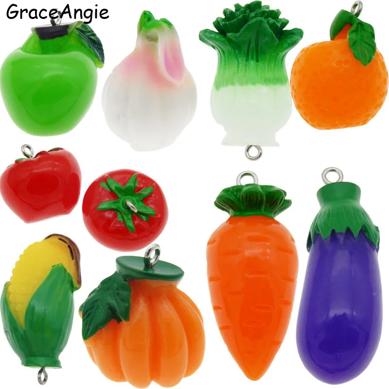 20-10PC Fruit resin Simulation Vegetable DIY Jewelry kawaii boucle d'oreille femme 2019 Charms Necklace Pendant Keychain | Украшения и