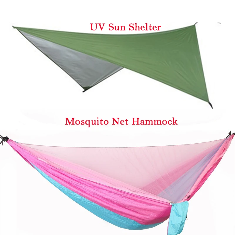 Открытый солнцезащитный навес Кемпинг гамак с москитной сеткой и летающей палаткой Портативный Легкий нейлоновый гамаки с УФ брезентовым укрытием - Цвет: Pink 1