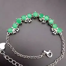 Натуральный Зеленый Изумрудный Gem браслет натуральный камень Прекрасный Бант браслет 925 Серебряный браслет Женщины Нарядная, для девочек подарок