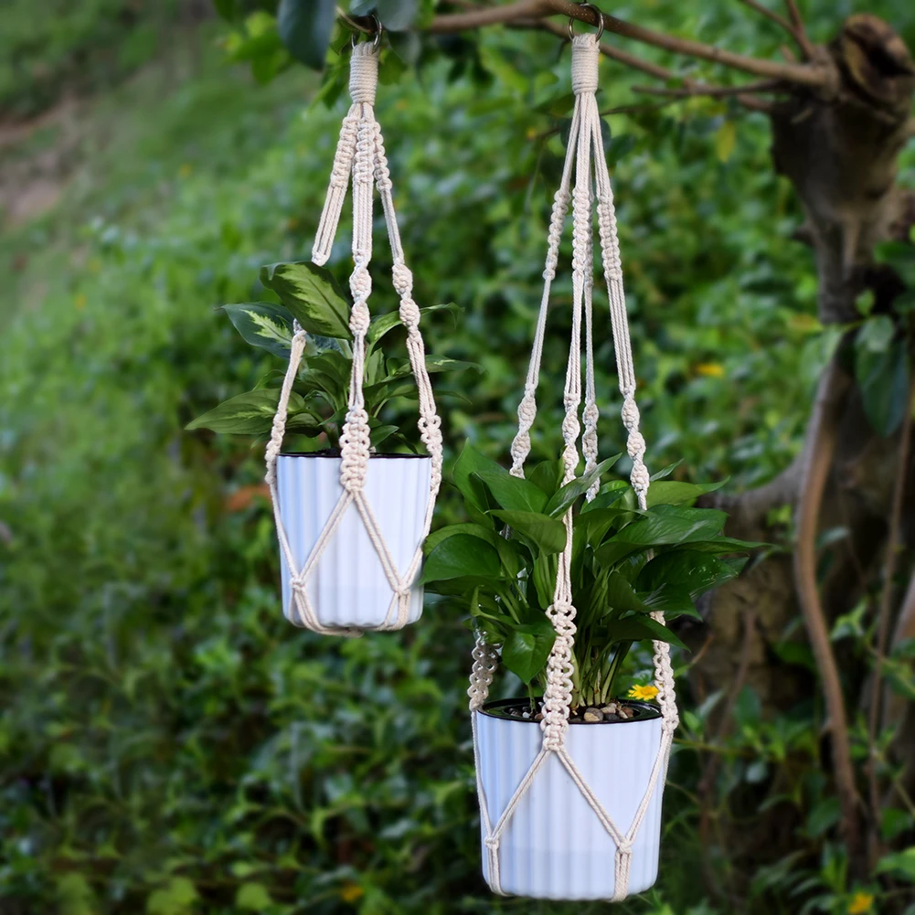 4Pcs Hand Knitting Natural Cordage Plant Hanger Hook Flower Pot Holder
