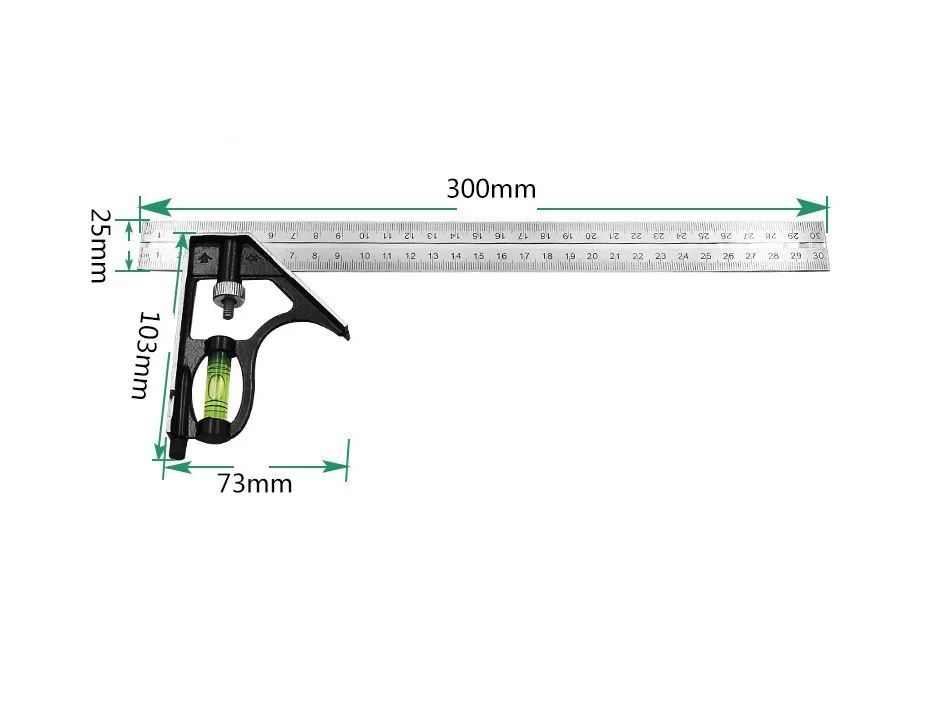 

300mm(12'') Right Angle Ruler Adjustable Engineer Combination Try Square Set Combination Ruler wood working accessories