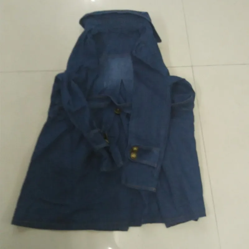 Винтажное женское весеннее и осеннее корейское одноцветное свободное тонкое двубортное пальто в длинном абзаце джинсовая куртка LD026