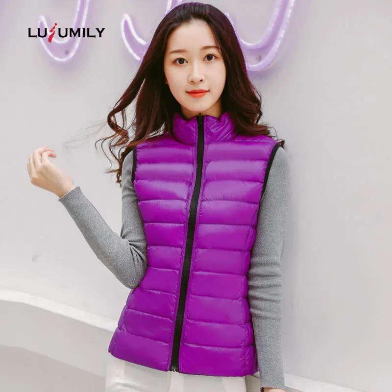 

Lusumily Reversible Women's Duck Down Vests Casual Stand Collar Sleeveless High-quality Female Jacket Warm Ultra Light Waistcoat