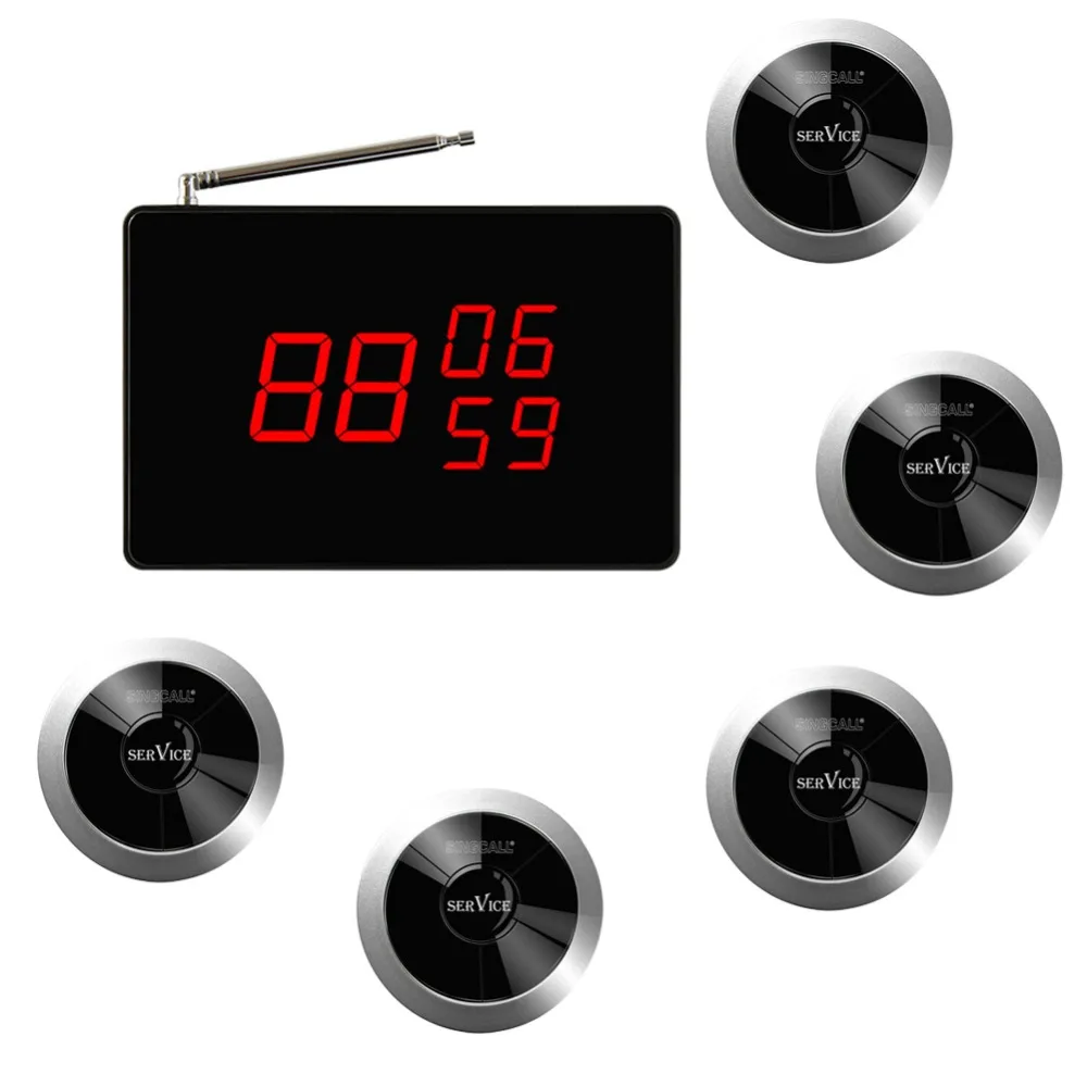 SINGCALL Беспроводная система вызова 1 черный приемник 5 водонепроницаемых кнопок